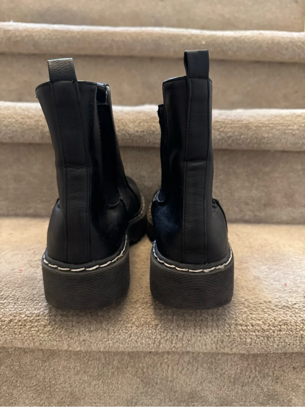 Simply Jules Women's Black Chelsea Lug Booties with Stitch-Trim Sole